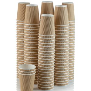 NYHI Set of 150 Ripple Insulated Kraft 12-oz Paper Cups – Coffee/Tea Hot Cups | Recyclable |3-Layer Rippled Wall For Better Insulation | Perfect for Cappuccino, Hot Cocoa, or Iced Drinks