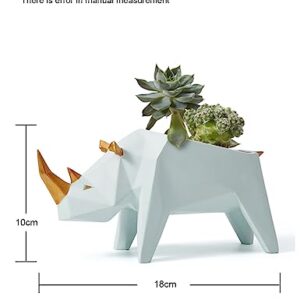 HAUCOZE Succulent Planter Rhino Statue Decor Animal Gifts Modern Sculpture Figurine Geometric Crafts Arts Polyresin Flower Pot 7.1inch