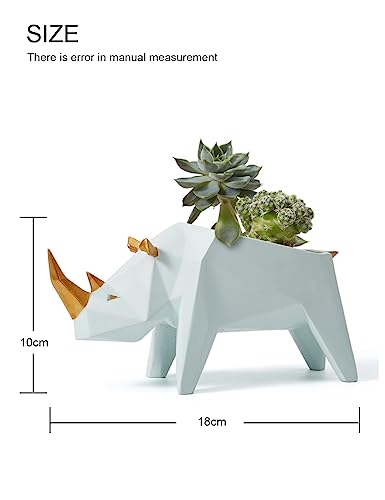 HAUCOZE Succulent Planter Rhino Statue Decor Animal Gifts Modern Sculpture Figurine Geometric Crafts Arts Polyresin Flower Pot 7.1inch