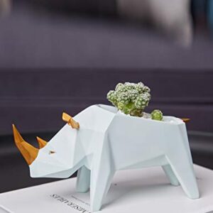 HAUCOZE Succulent Planter Rhino Statue Decor Animal Gifts Modern Sculpture Figurine Geometric Crafts Arts Polyresin Flower Pot 7.1inch