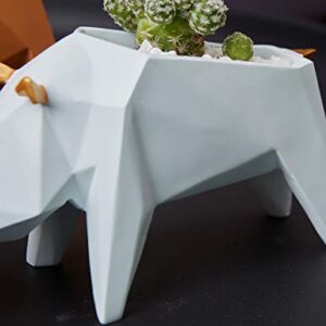 HAUCOZE Succulent Planter Rhino Statue Decor Animal Gifts Modern Sculpture Figurine Geometric Crafts Arts Polyresin Flower Pot 7.1inch