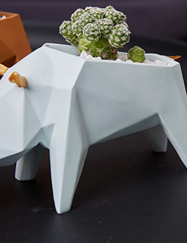 HAUCOZE Succulent Planter Rhino Statue Decor Animal Gifts Modern Sculpture Figurine Geometric Crafts Arts Polyresin Flower Pot 7.1inch