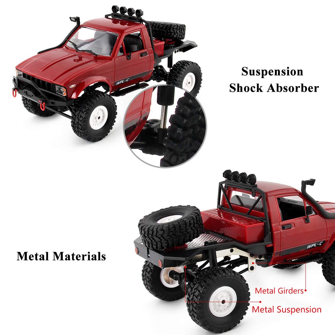 The perseids RC Crawler Offroad RC Truck WPL C14 RC Rock Crawler 4x4 1/16 Scale Remote Control Trucks, 2.4G Semi Trucks All Terrain Car RTR Hobby RC Gift for Kids and Adults