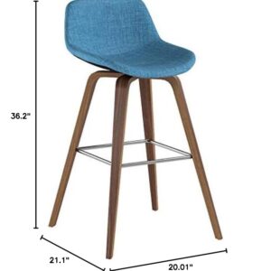 SIMPLIHOME Randolph 26 Inch Mid Century Modern Bentwood Counter Height Stool (Set of 2) in Medium Blue Linen Look Fabric, For the Dining Room and Kitchen