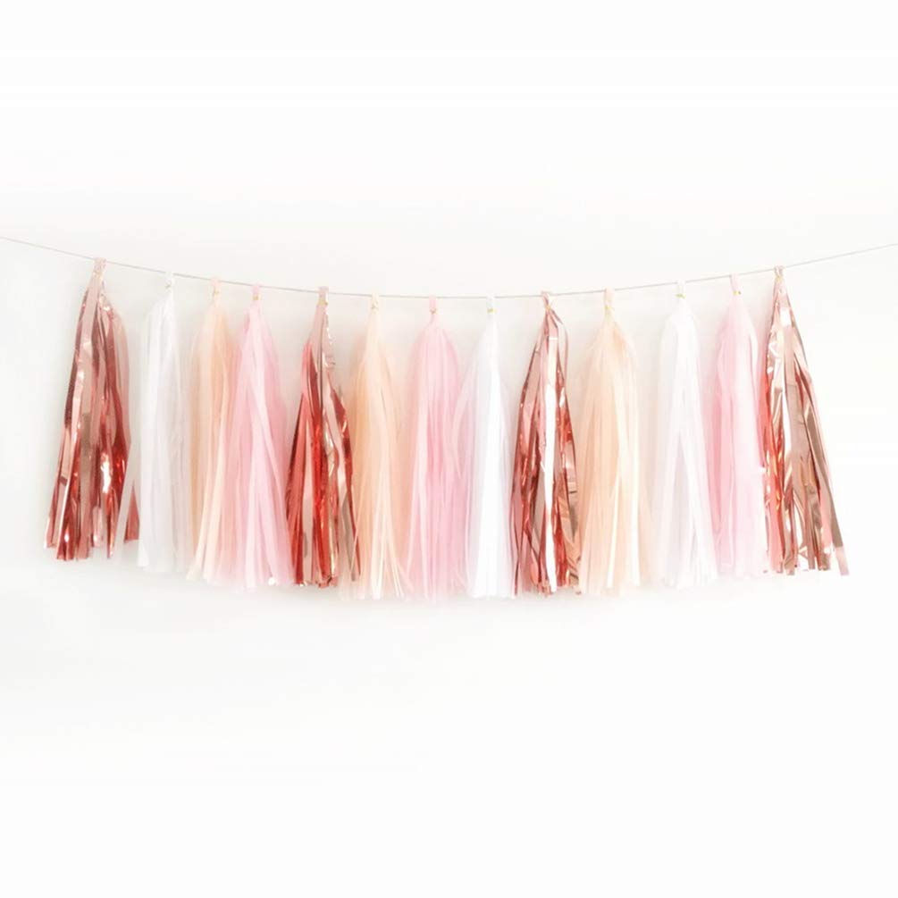 20PCS Shiny Tassel Garland Tissue Paper Tassel Banner,Table Decor,Tassels Party Decor Supplies for Wedding,Birthday,Bridal/Baby Shower,Anniversary,DIY Kits - (Rose Gold/Peach Color/Light Pink/White)