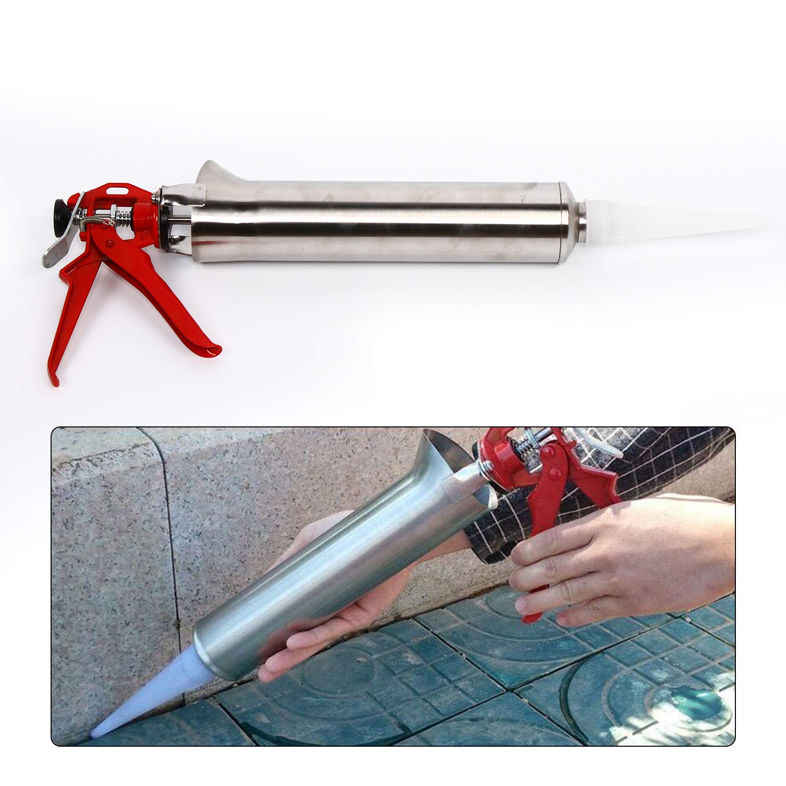 Stainless Steel Hand Caulking Gun Mortar Applicator Sprayer Grout 2 Nozzles (Grouting Gun)