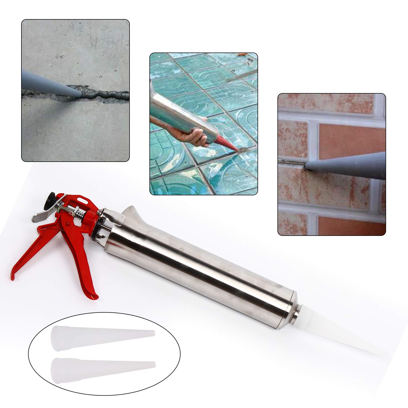 Stainless Steel Hand Caulking Gun Mortar Applicator Sprayer Grout 2 Nozzles (Grouting Gun)