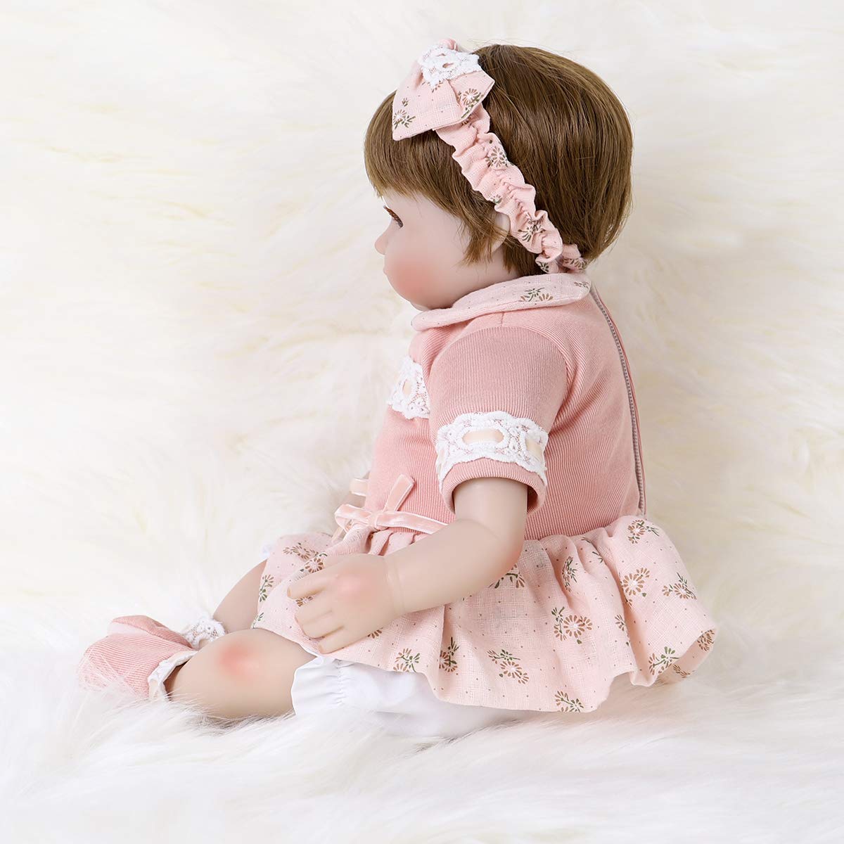 ENADOLL Reborn Baby Doll Realistic Silicone Vinyl Cute Headband Baby 16 inch Weighted Soft Body Lifelike Doll Gift Set for Ages 3+(Cute Headband)