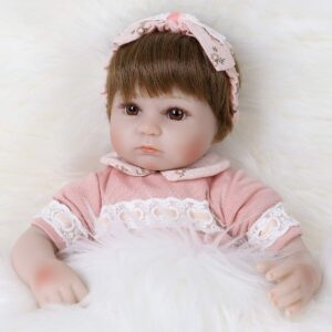 ENADOLL Reborn Baby Doll Realistic Silicone Vinyl Cute Headband Baby 16 inch Weighted Soft Body Lifelike Doll Gift Set for Ages 3+(Cute Headband)