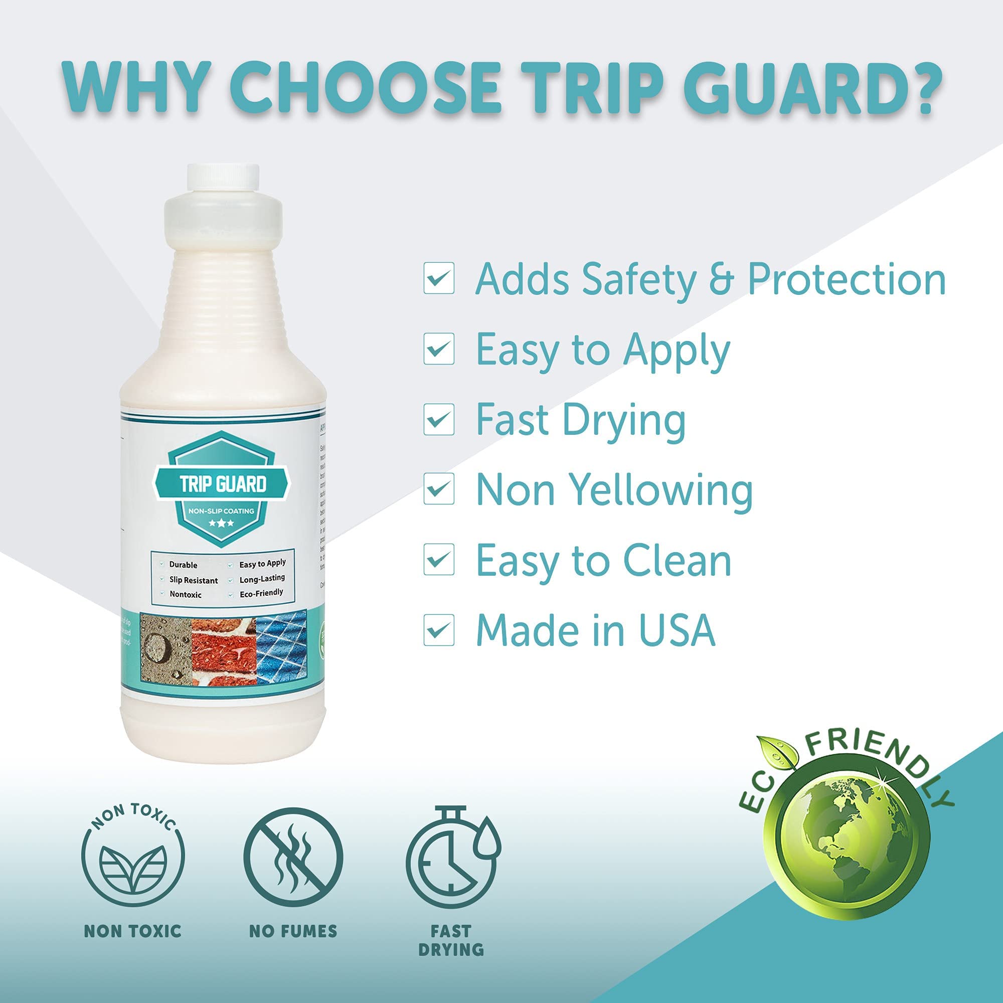 Trip Guard - Clear Anti Slip - Non Skid - Safety Tile and Floor Treatment - Multi-Surface Textured Coating for Stairs, Floors, Walkways & Concrete - Use on Any Slippery Surface Except Wood