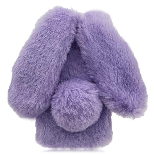 LCHDA Rabbit Case for Samsung Galaxy S8, Cute 3D Bunny Ears Soft Furry Hairball Fuzzy Winter Warm Faux Fur Plush Fluffy Flexible TPU Bumper Protective Skin Cover for Women Girls - Purple