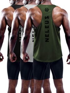 neleus men's 3 pack dry fit workout gym muscle tank tops,5031,black,grey,olive green,2xl,eu 3xl