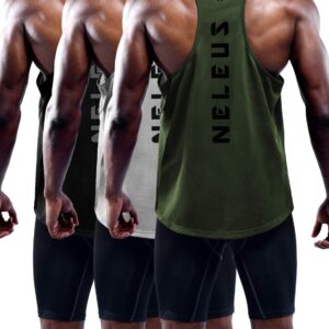 NELEUS Men's 3 Pack Dry Fit Workout GYM Muscle Tank Tops,5031,Black,grey,olive Green,2XL,EU 3XL