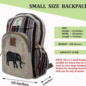 KayJayStyles Handmade Natural Hemp Nepal Backpack Purse Small Lightweight Daypack (Elephant)