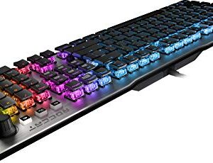 ROCCAT Vulcan 100 AIMO Mechanical PC Gaming Keyboard, RGB Lighting, Silent, Per Key LED Illumination, Brown Switches, Aluminum Top Plate, Silver