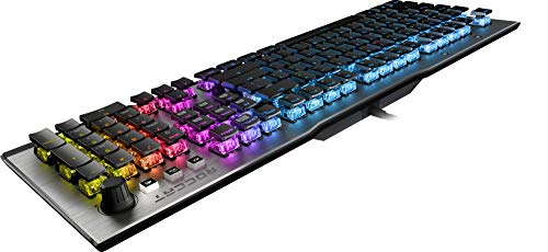 ROCCAT Vulcan 100 AIMO Mechanical PC Gaming Keyboard, RGB Lighting, Silent, Per Key LED Illumination, Brown Switches, Aluminum Top Plate, Silver