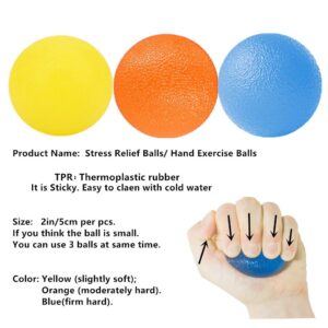 FMELAH 3 Resistance Levels Physical Therapy Hand Exercise Ball Stress Relief Balls Set Squeeze Balls Kits for Hand Finger Wrist Muscles Arthritis Hand Grip Strength Trainer