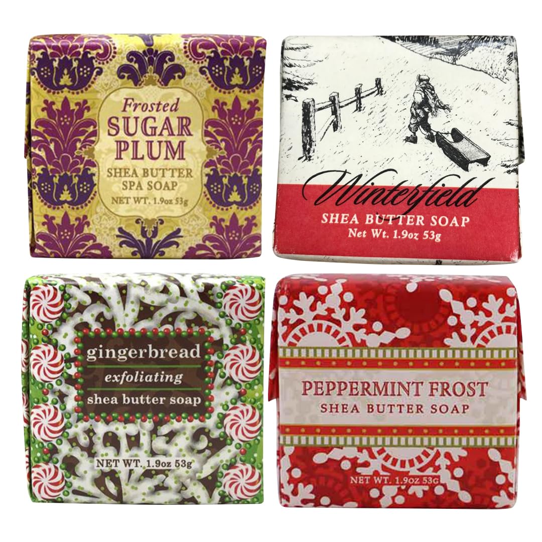 Greenwich Bay Trading Shea Butter Soap Sampler - Boxed Set of 4 Assorted Scents (Christmas Holiday 4)