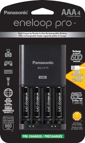 Panasonic K-KJ75K3A4BA Advanced Battery Charger with USB Charging Port and 4AAA eneloop pro High Capacity Rechargeable Batteries