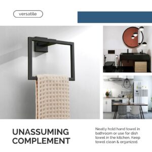 Towel Holder Matte Black, Angle Simple Stainless Steel Bathroom Hand Towel Rack, Square Towel Ring for Wall, 7.09-Inch