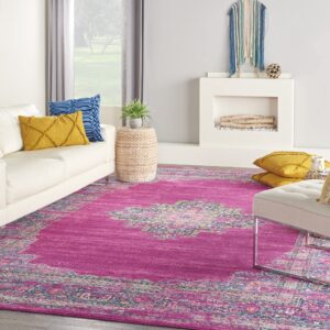 nourison passion fuchsia 9' x 12' area rug, boho, traditional, easy cleaning, non shedding, bed room, living room, hallway (9x12)