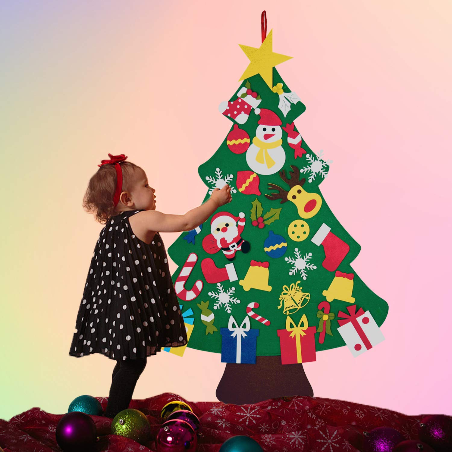 Fayoo DIY Felt Christmas Tree with 30pcs Ornaments, Xmas Gifts for Kids New Year Handmade Christmas Door Wall Hanging Decorations