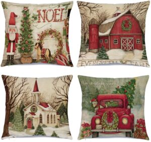 hlonon christmas decorations christmas pillow covers 18 x 18 inches set of 4 - xmas series cushion pillow cover custom zippered square pillowcase