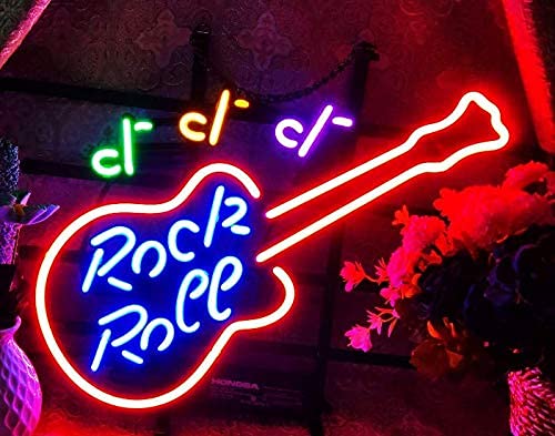 XPGOODUSA guitar-music- Neon Sign17”×13” for Home Bedroom Garage Decor Wall Light, Striking Neon Sign for Bar Pub Hotel Man Cave Recreational Game Room