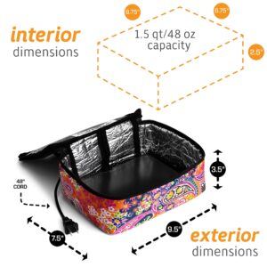 HOTLOGIC Mini Portable Electric Lunch Box Food Heater - Innovative Food Warmer and Heated Lunch Box for Adults Car/Home - Easily Cook, Reheat, and Keep Your Food Warm - Paisley (120V)