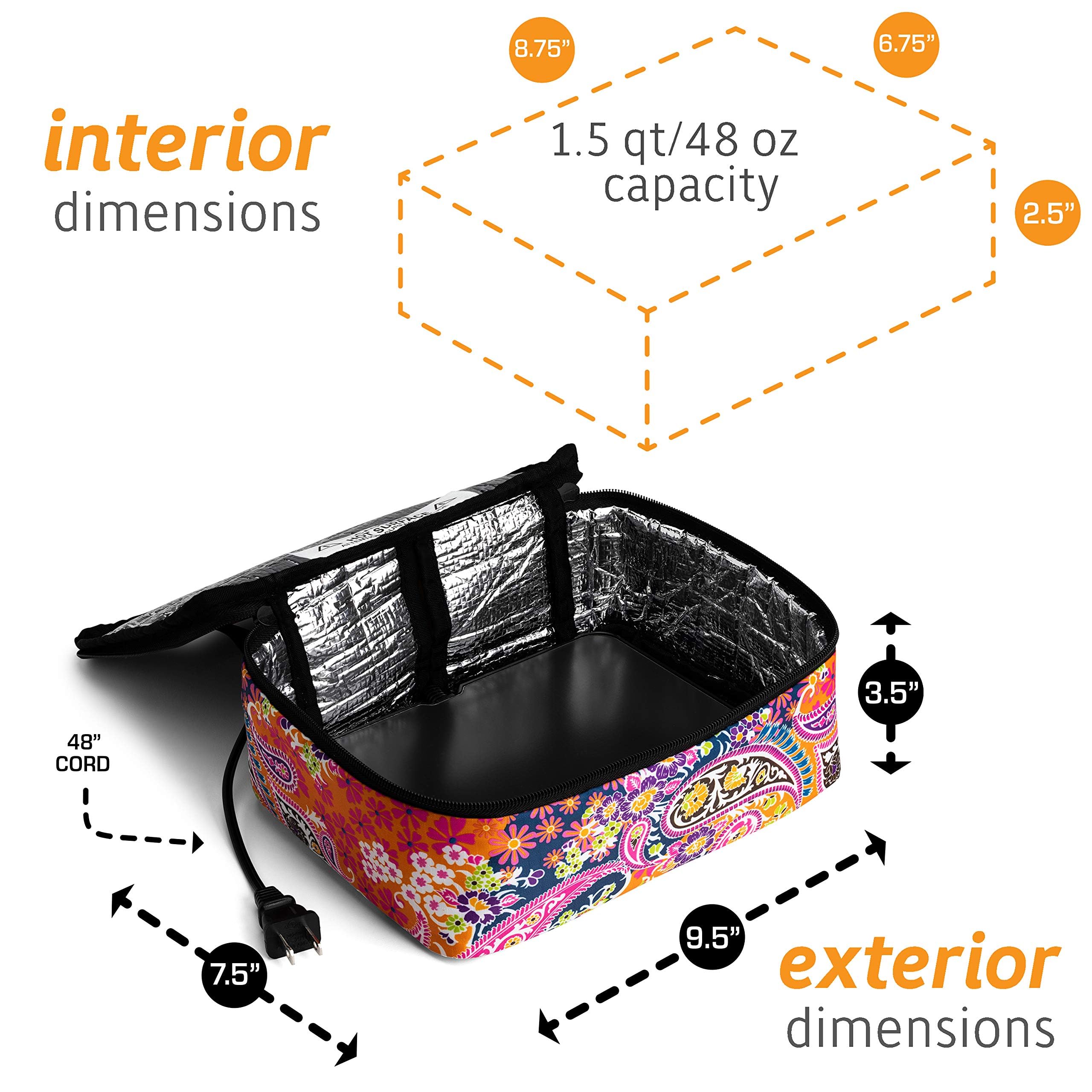 HOTLOGIC Mini Portable Electric Lunch Box Food Heater - Innovative Food Warmer and Heated Lunch Box for Adults Car/Home - Easily Cook, Reheat, and Keep Your Food Warm - Paisley (120V)