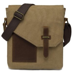 VASCHY Small Messenger Bag, Vintage Canvas Leather Lightweight Crossbody Bag