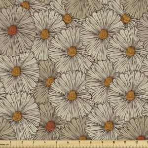 ambesonne vintage fabric by the yard, sketch art style gerbera daisies abstract flowers autumn garden flourish, decorative fabric for upholstery and home accents, 1 yard, marigold orange