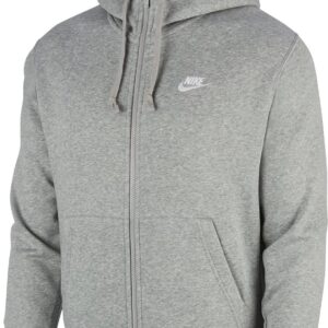 Nike Men's Sportswear Club Fleece Full Zip Hoodie, Fleece Zip-Up Hoodie Men, Dark Grey Heather/Mattelic Silver/White, 2XL