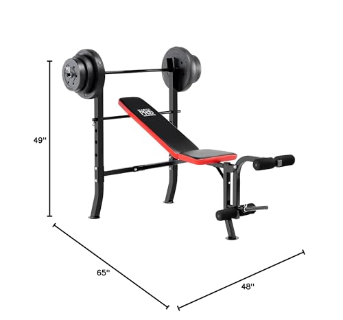 Marcy Pro Standard Weight Bench with 100 lbs Vinyl-Coated Weight Set PM-2084, Flat