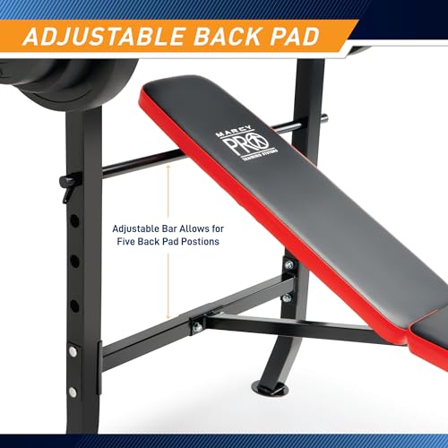 Marcy Pro Standard Weight Bench with 100 lbs Vinyl-Coated Weight Set PM-2084, Flat