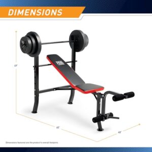 Marcy Pro Standard Weight Bench with 100 lbs Vinyl-Coated Weight Set PM-2084, Flat