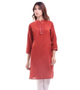 indian women's plain cotton kurti red top by chichi, xx-large