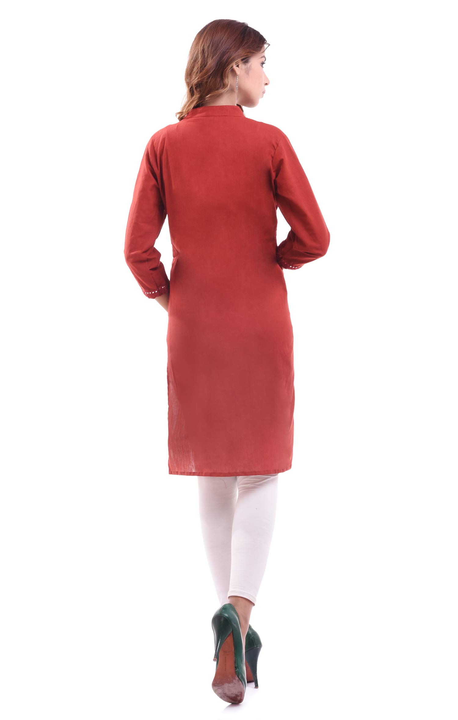 Indian Women's Plain Cotton Kurti Red Top By Chichi, XX-Large