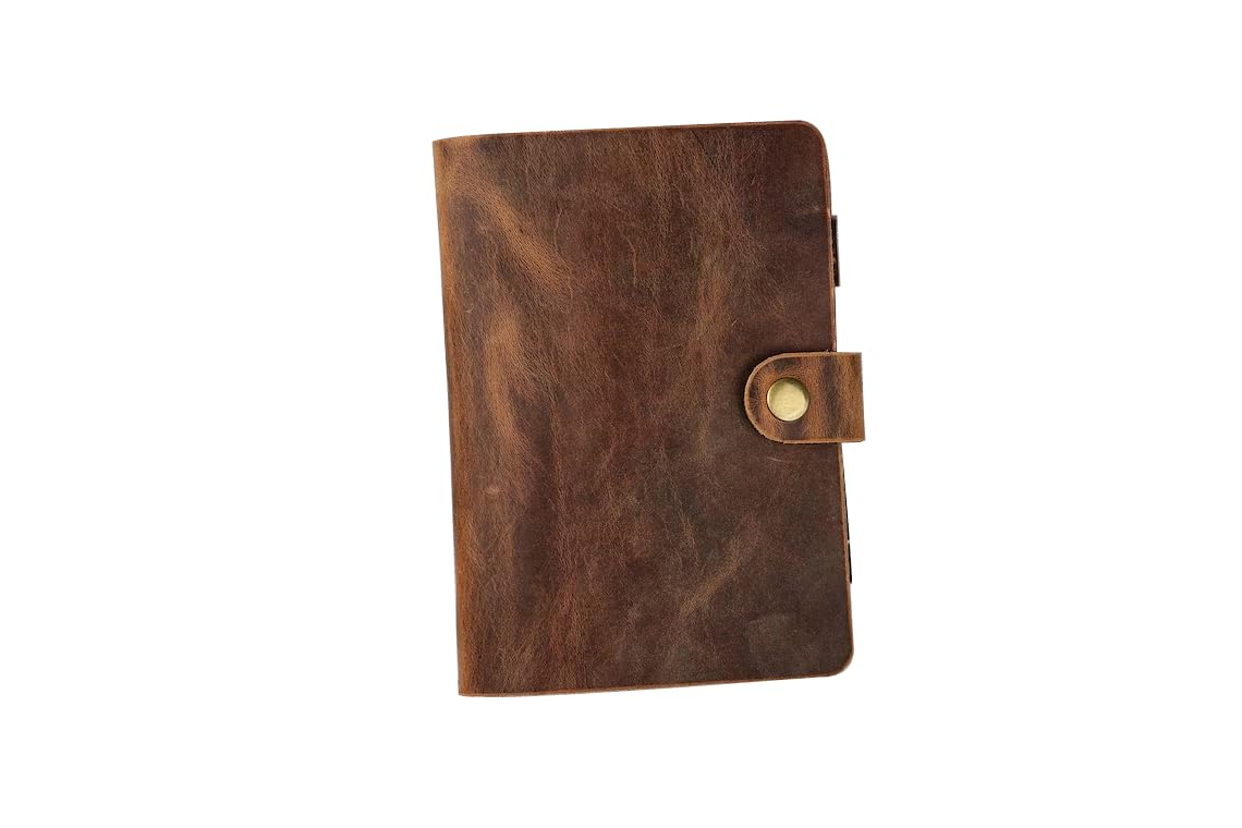 Personalized refillable 6 ring rustic leather A6 journal cover with pen holder, unique leather A6 refill planner binder sketchbook NA605SS