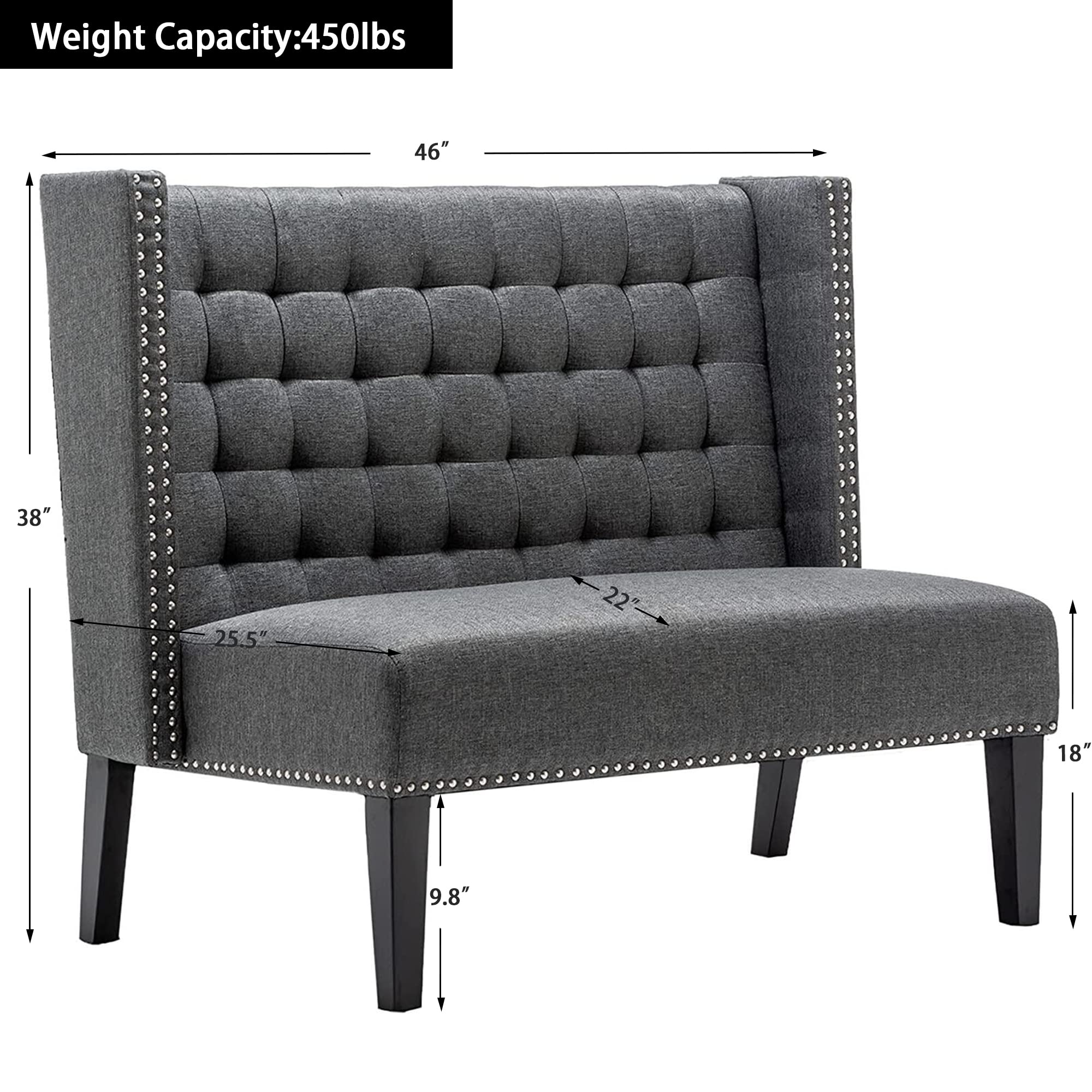 Andeworld Modern Loveseat Settee Bench Sofa Couch, Upholstered Banquette Dining Bench with Back for Dining Living Room Hallway or Entryway Seating,Slate