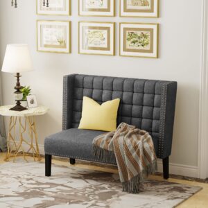 Andeworld Modern Loveseat Settee Bench Sofa Couch, Upholstered Banquette Dining Bench with Back for Dining Living Room Hallway or Entryway Seating,Slate