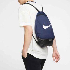 Nike Brasilia Training Gymsack, Drawstring Backpack with Zipper Pocket and Reinforced Bottom, Midnight Navy/Black/White