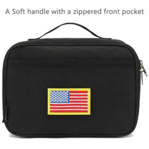 FlowFly Kids Lunch box Insulated Soft Bag Mini Cooler Back to School Thermal Meal Tote Kit for Girls, Boys, Black Free USA Flag Patch Included