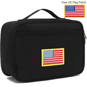 FlowFly Kids Lunch box Insulated Soft Bag Mini Cooler Back to School Thermal Meal Tote Kit for Girls, Boys, Black Free USA Flag Patch Included