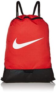 nike brasilia training gymsack, drawstring backpack with zipper pocket and reinforced bottom, university red/university red