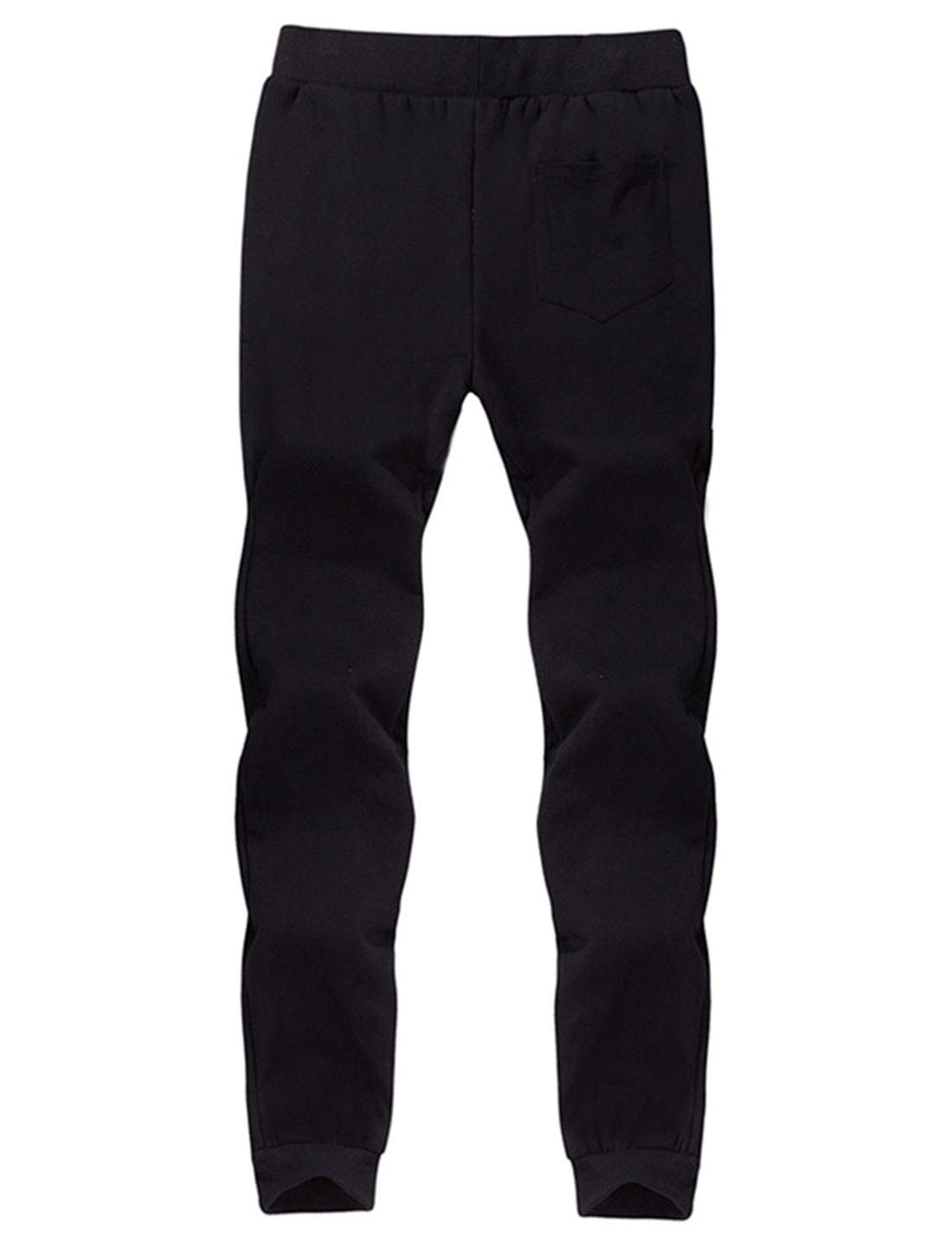 Yeokou Men's Casual Warm Sherpa Lined Elastic Waist Pant Trousers Joggers (Medium, Black-Ribbed Cuff)