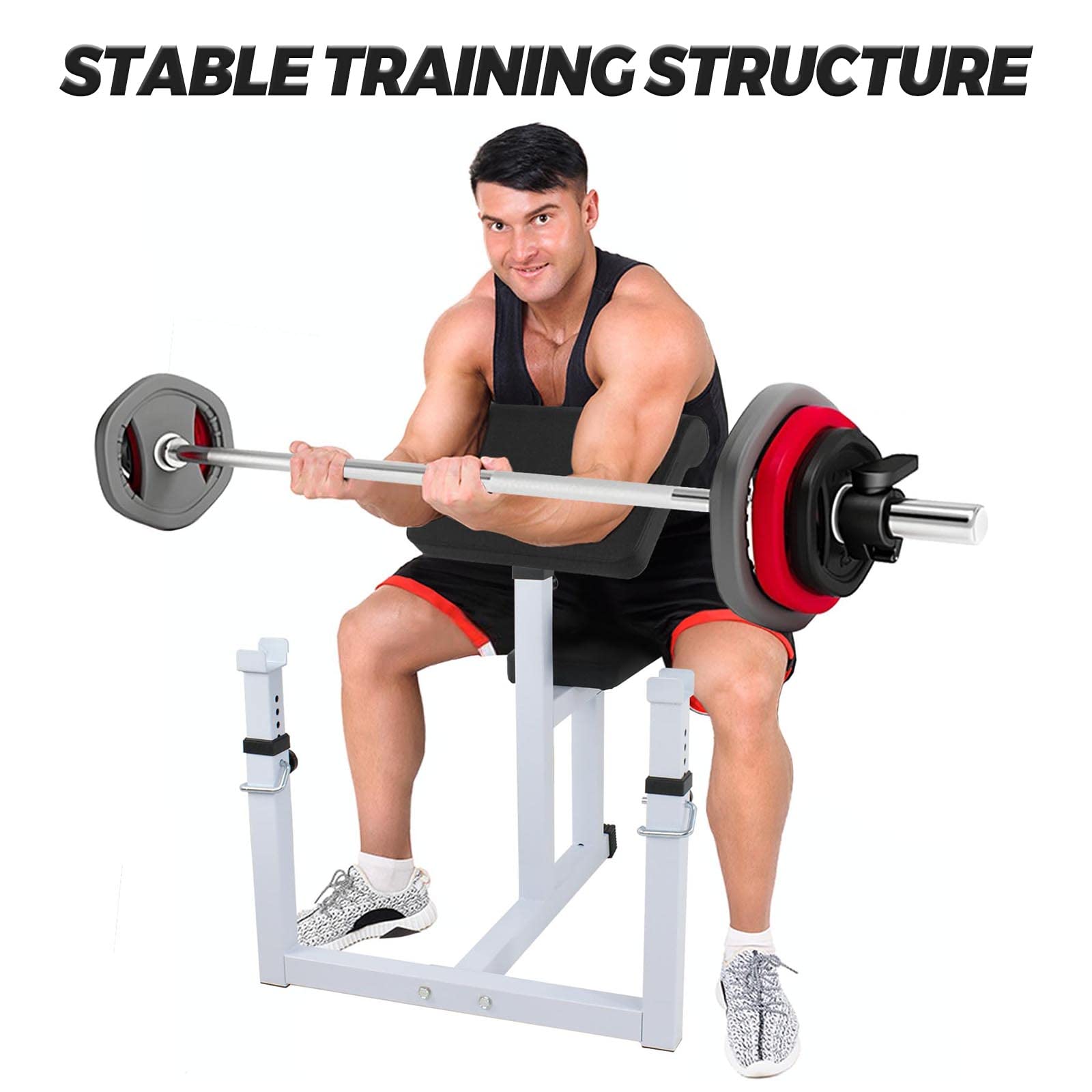 BBBuy Adjustable Arm Preacher Curl Bench Bicep Strengh Bench Seated Strenghthen Training Isolated Barbell Dumbell Biceps Station for Home Gym