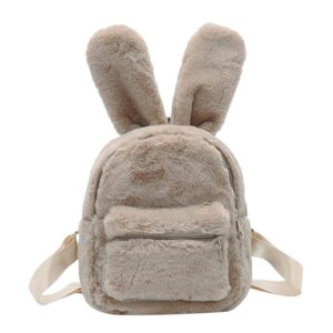 flow.month bunny backpack, fur mini backpacks for women plush rabbit ear satchel fuzzy bunny purse handbags (camel)