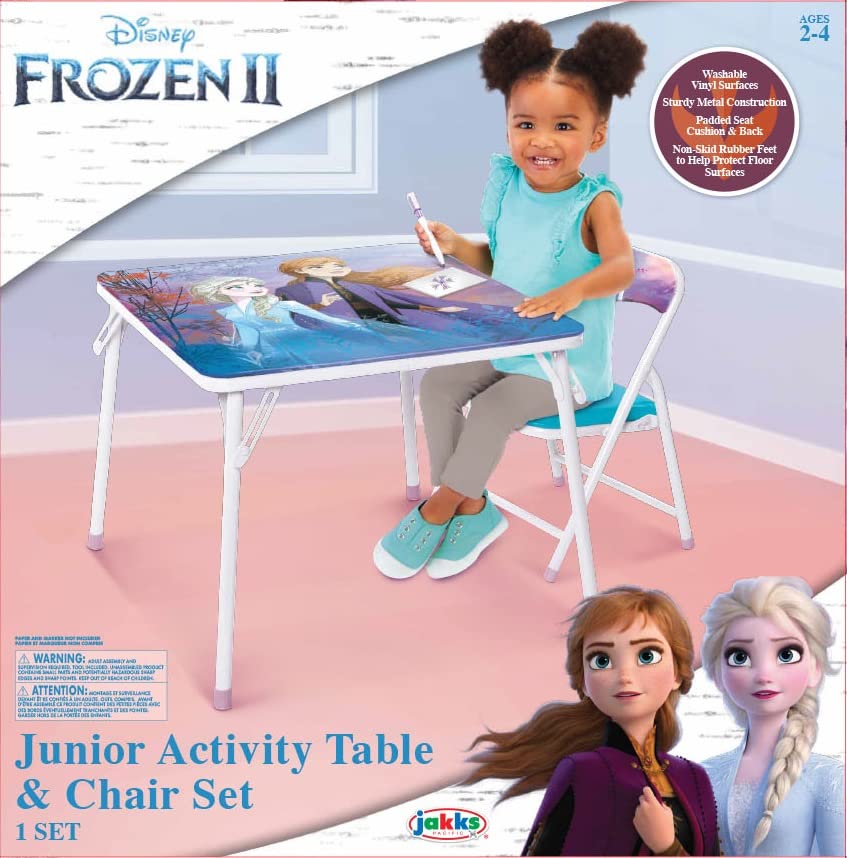 Disney Frozen Activity Table & Chair Set for Toddlers 24-48M, Includes 1 Table & 1 Chair - Sturdy Metal Construction, Table: 20"L x 20"W x 16.4"H, Chair: 12"L x 11.6"W x 17.7"H - Weight Limit: 70 lbs