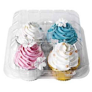 one more [25pcs] clear cupcake boxes 4 cavity holder, large 4 compartment muffin containers plastic cupcake carrier with deep dome 4" high safe eco-friendly material (clear, 25)